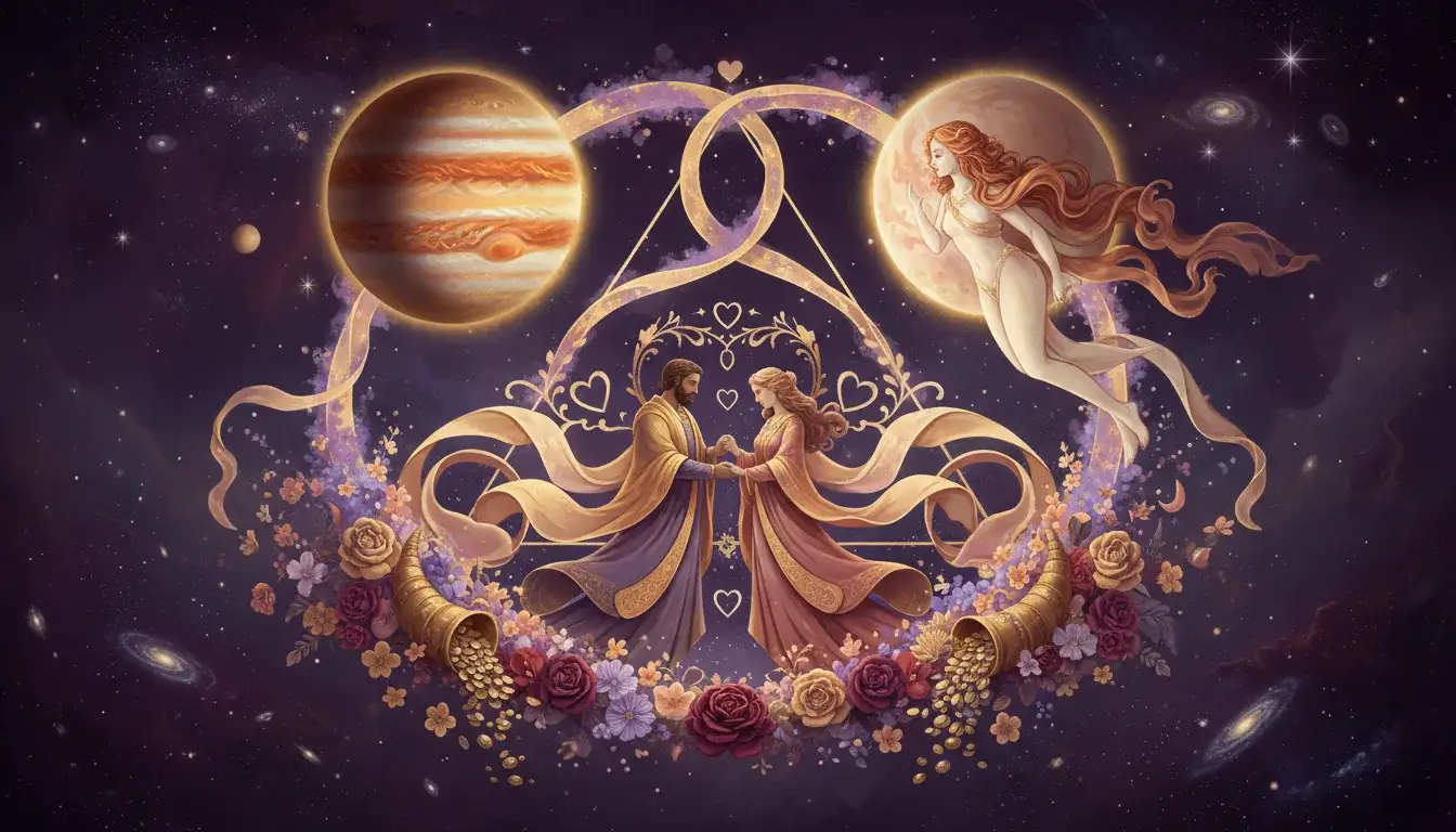 Jupiter trine Venus: Ease in love, generosity, aesthetic abundance