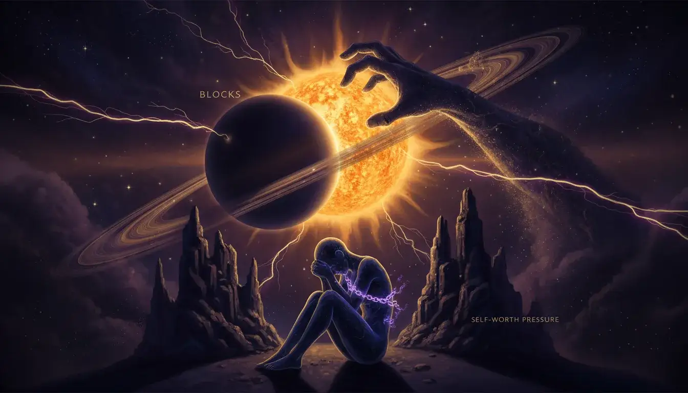 Sun-Saturn hard aspects: May block self-worth, creating pressure and fear of failure