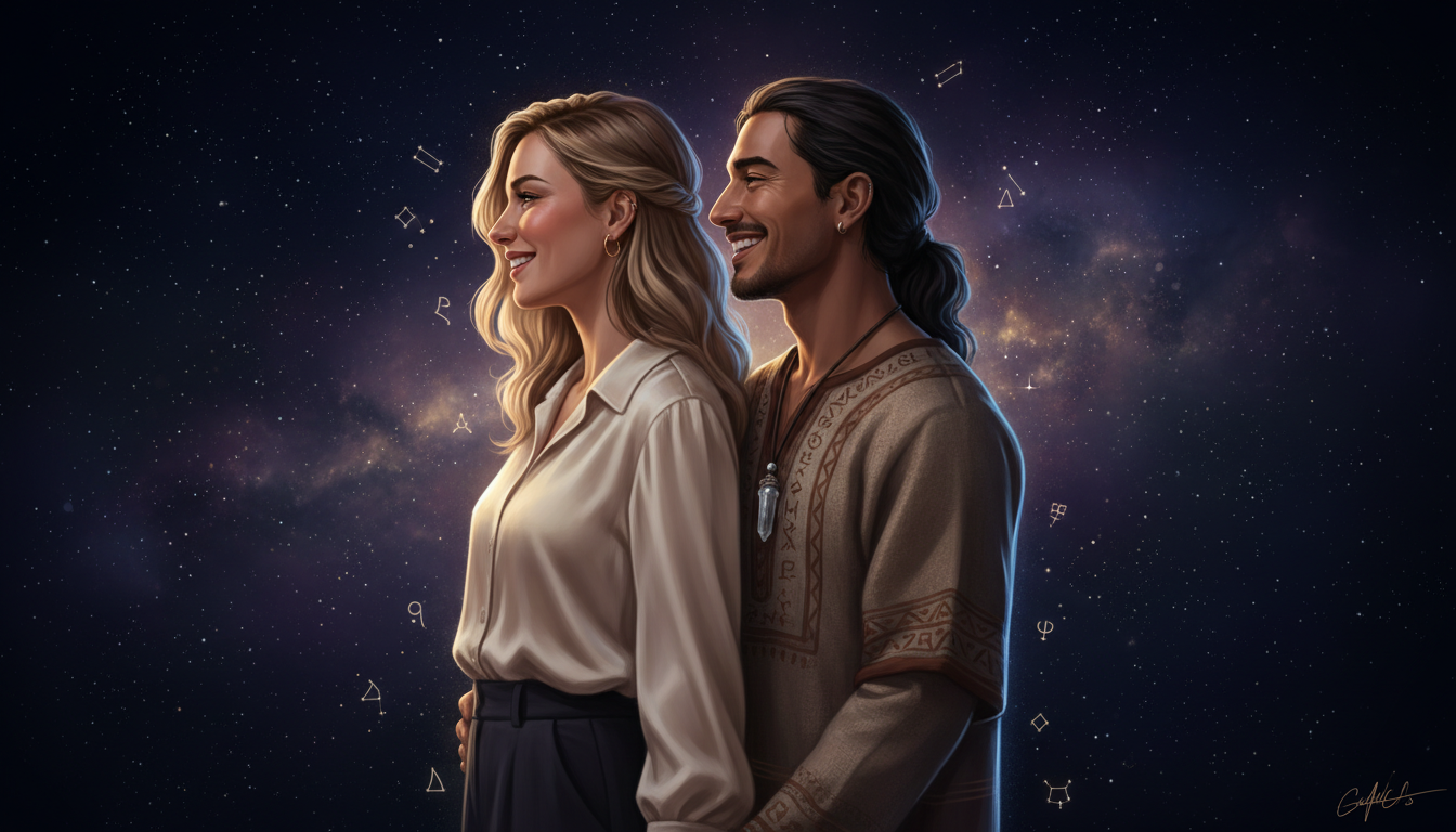 Emotional Compatibility 
  Emotional compatibility is one of the strongest aspec — cosmic astrology digital illustration