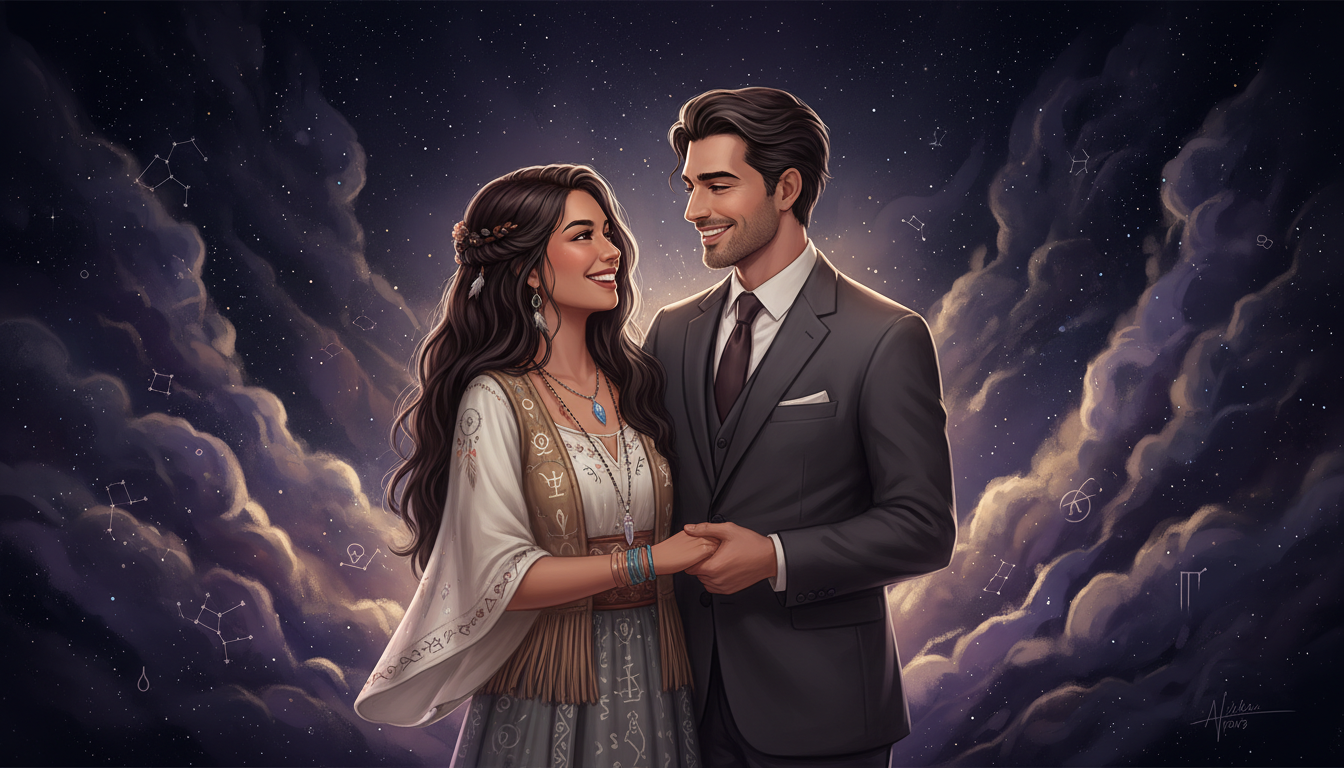 Conflict and Challenges 
  Even strong zodiac compatibility faces challenges. Em — cosmic astrology digital illustration