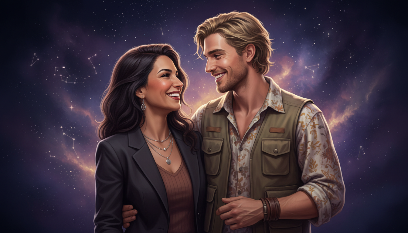 Friendship Compatibility 
  Friendship between Scorpio Woman and Pisces Man can  — cosmic astrology digital illustration