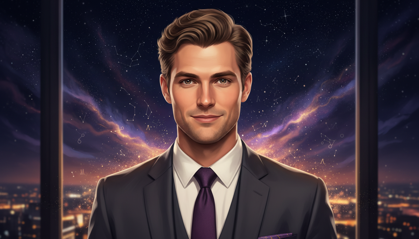 Virgo Man at Work and Career 
  The Virgo man career path often involves analysi — cosmic astrology digital illustration