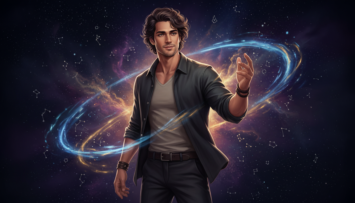 Libra Man vs Other Air Sign Men 
  Compared to Gemini, the Libra man personality — cosmic astrology digital illustration