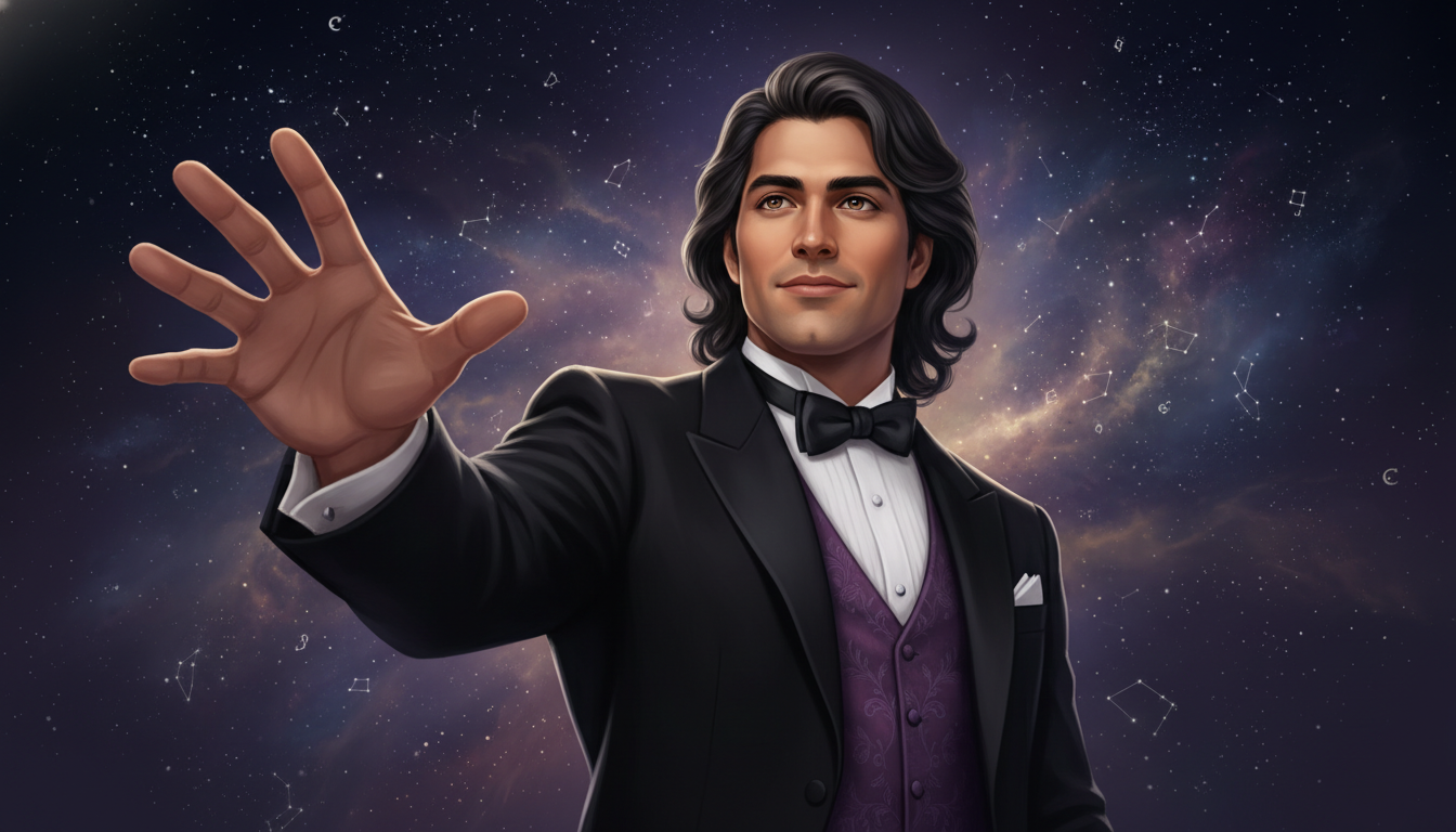 Leo Man Strengths 
  A Leo man shows generosity in many situations. He enjoys gi — cosmic astrology digital illustration