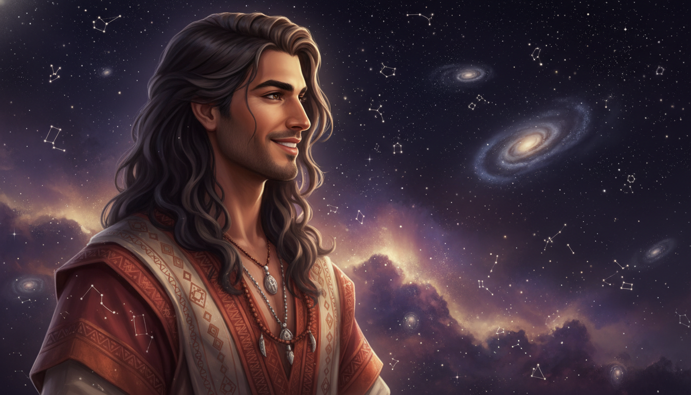 Leo Man in Love 
  A Leo man loves passionately. Romance matters deeply to him.  — cosmic astrology digital illustration