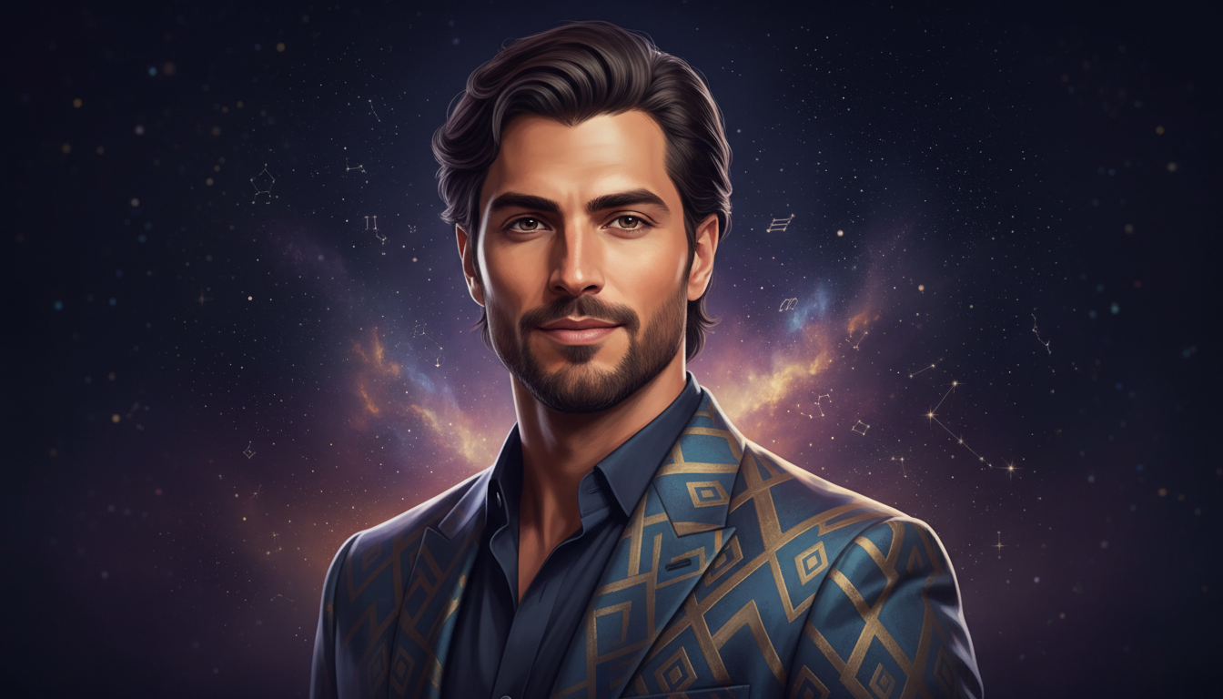 Leo Man Personality Summary 
  The Leo man blends pride, passion, and leadership — cosmic astrology digital illustration