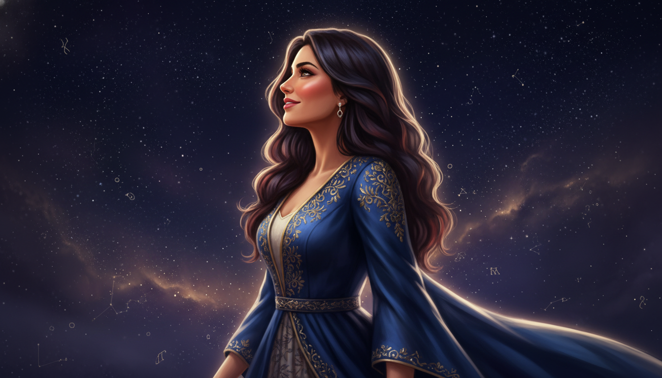 Libra Woman in Marriage
Marriage feels natural to a Libra Female. She thrives — cosmic astrology digital illustration