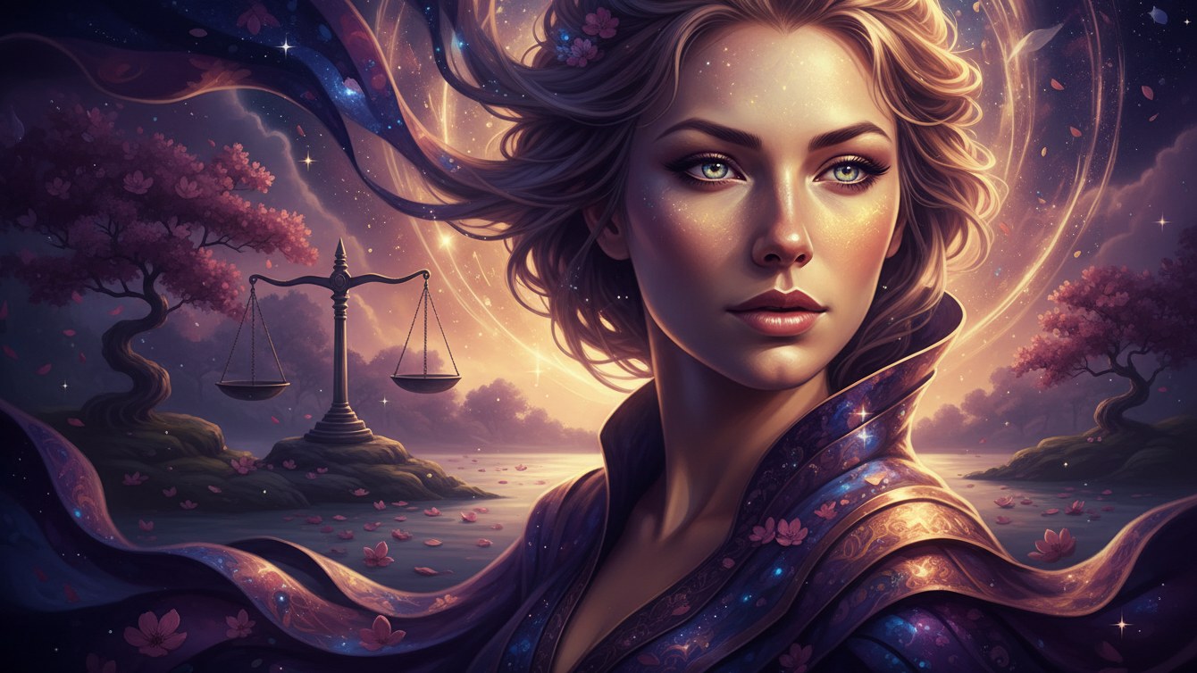 Libra Woman: Personality, Love, Traits, Compatibility, and Characteristics. Expl — cosmic astrology digital illustration